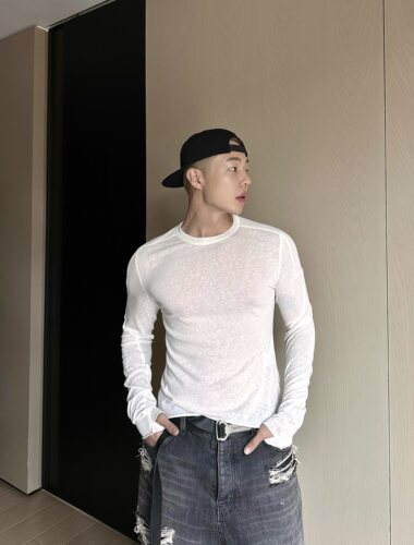 长袖男女拼接设计打底衫
