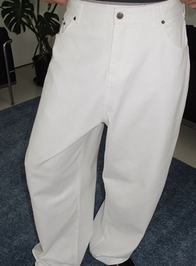 weave 慵懒周末 白色/军绿水洗斜纹宽松廓形休闲垂感牛仔阔腿裤棉