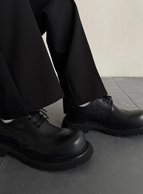 【现货】weave 手工缝制复古亮面黑色头层牛皮德比皮鞋厚底圆头男