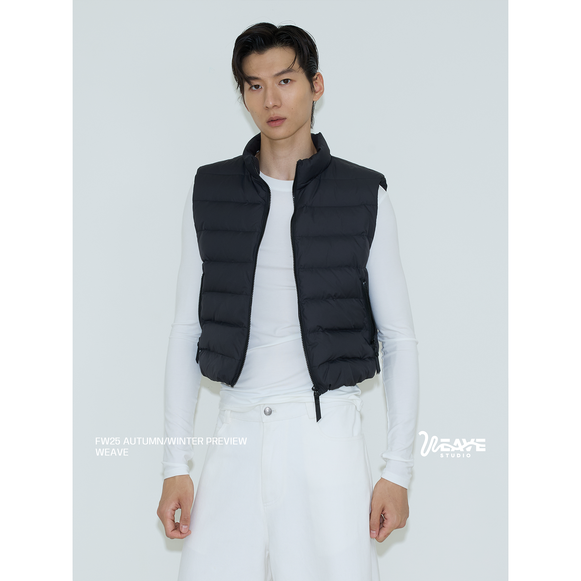 weave军绿/黑色短款立领羽绒马甲