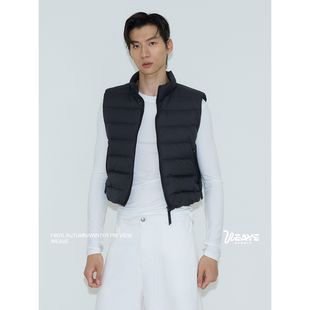 新国标90白鸭绒短款 黑色 立领排骨羽绒马甲背心男女 军绿 weave