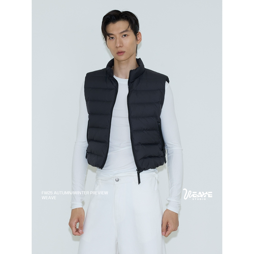 weave军绿/黑色短款立领羽绒马甲