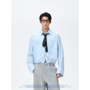 高密精棉衬衫 weave 短款 蓝色可拆卸宽松长袖 透气老钱风 智性天菜