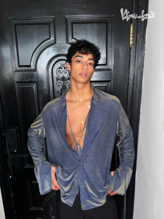 衬衫 深藏青重工闪钻宽松轻薄垂坠绑带长袖 薄 吸睛出片利器 weave