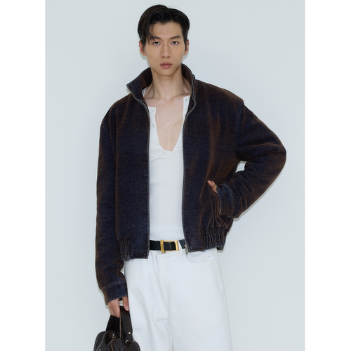 weave复古棕色植绒牛仔夹克