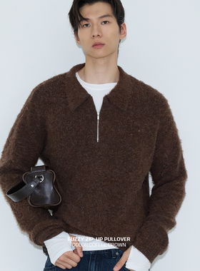 weave 岁序素描 复古慵懒咖色翻领拉链短款毛衣韩系宽松时髦秋冬