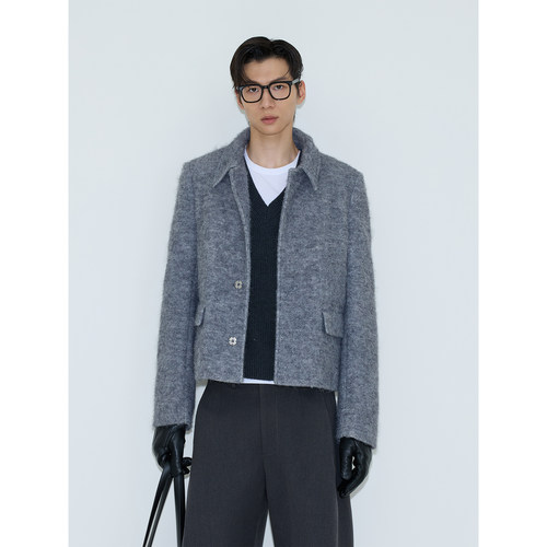 羊毛夹克外套高级复古合身翻领