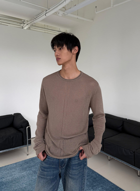 weave 藕粉/姜黄/咖色 多色镂空麻赛尔麻亲肤圆领长袖针织上衣