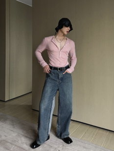 重磅水洗阔腿廓形松紧腰百搭长裤 weave炒小众牛仔拼卫裤 现货