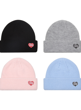 Ravenous秋冬爱心刺绣短款冷帽针织帽瓜皮帽男女同款毛线帽子潮牌