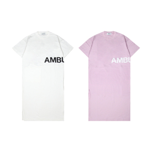 潮流观止 AMBUSH 字母logo印花圆领长款短袖T恤式连衣裙