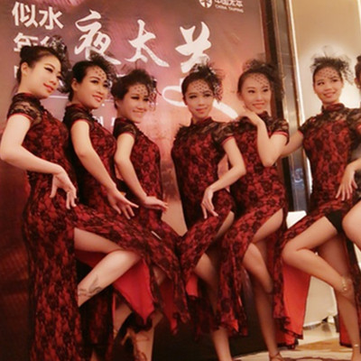 夜上海复古风高开叉斜襟舞台旗袍