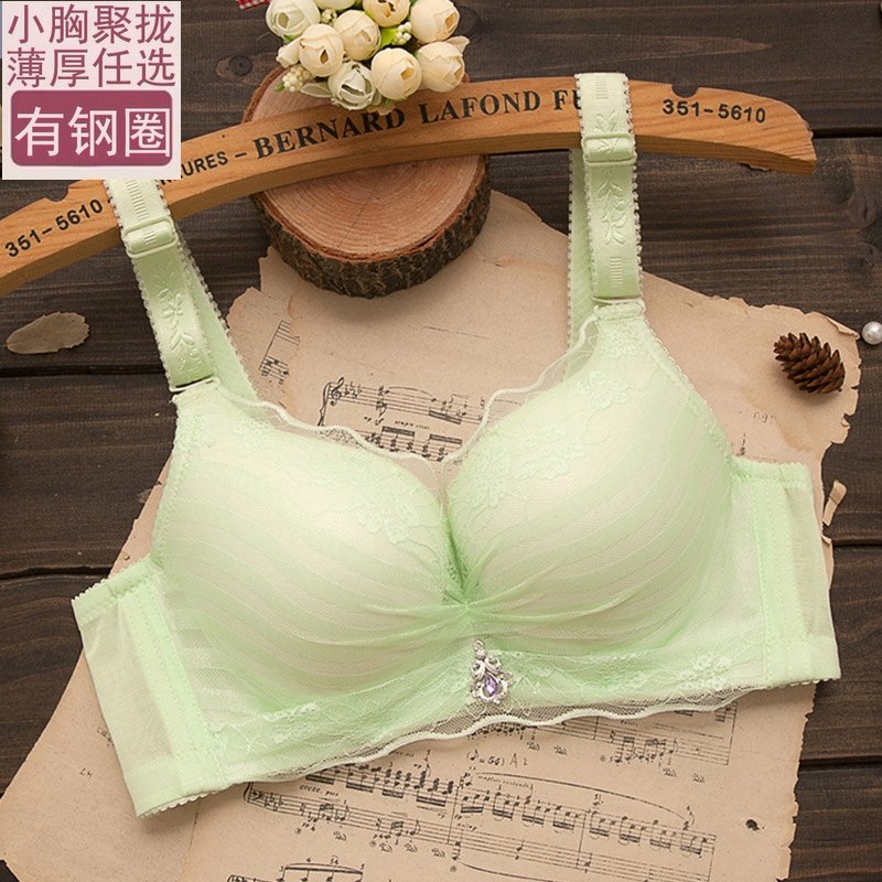 3有钢圈内衣女小胸加厚聚拢性感蕾丝文胸调整型收副乳上托女士胸罩