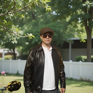 美式宽松复古男装八十年代港风新西兰绵羊皮莫斯科行动同款皮夹克