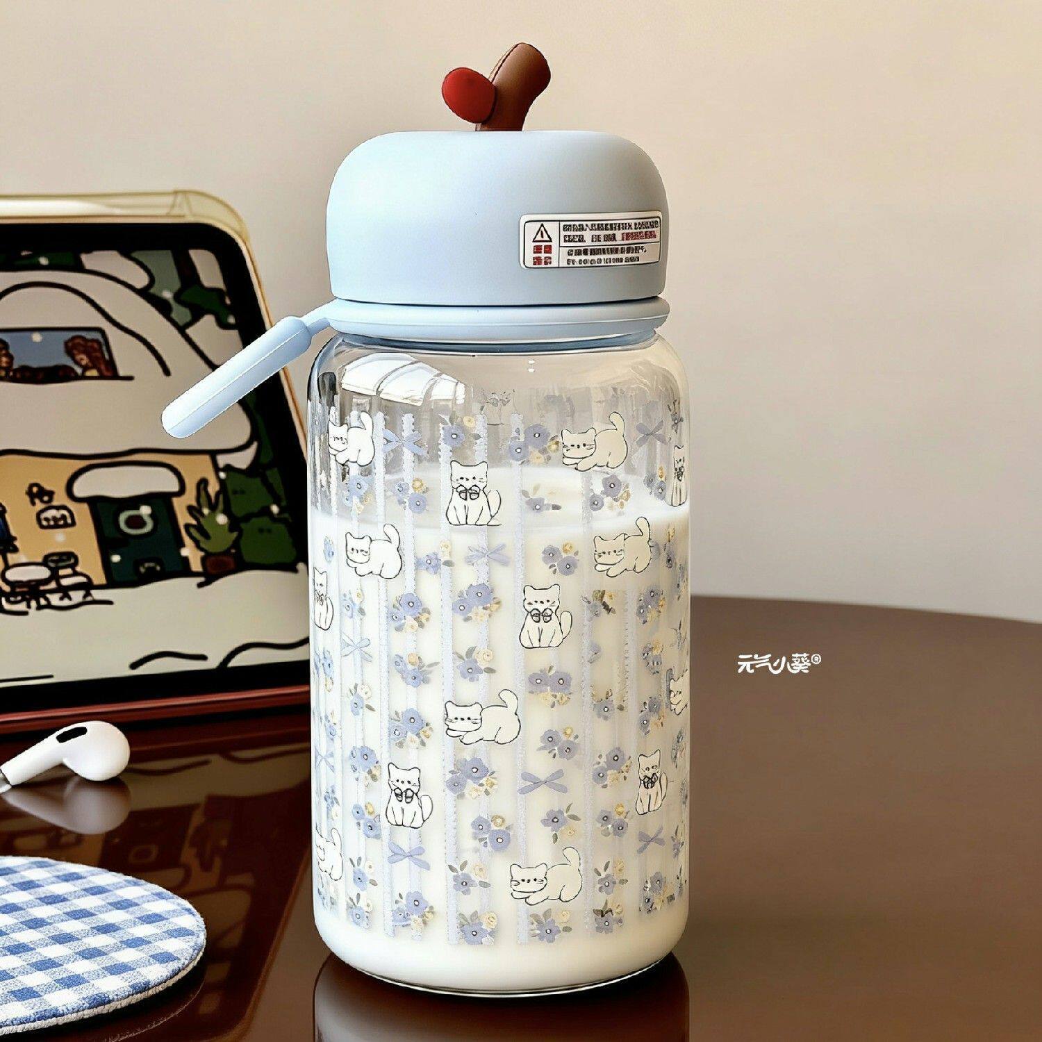 可爱碎花猫水杯2026新款女生高颜值塑料手提便携小巧杯子学生夏日