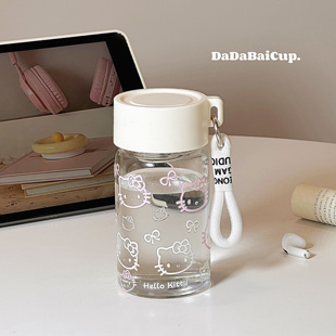 透明水杯玻璃杯2025新款女高颜值耐高温便携外出茶水分离杯子kt猫