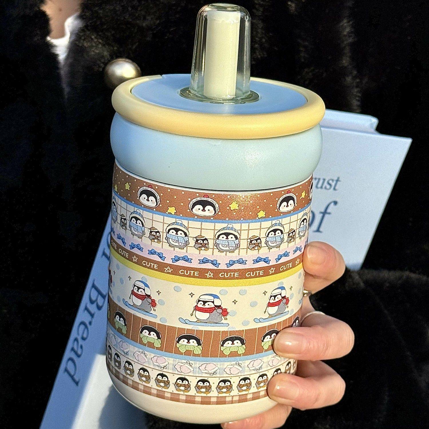 企鹅保温杯学生上学专用2024新款高颜值女生吸管杯子便携小巧水杯,餐饮具,保冷/保温杯,淘宝优惠券,粉丝福利购,淘宝优惠卷