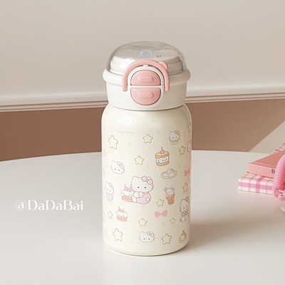 kt猫保温杯学生上学专用水杯带吸管高颜值女可爱2024新款杯子双饮