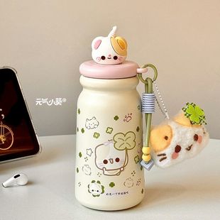 吸管杯子可爱保温杯新款 2025女生高颜值学生儿童小熊水杯女孩礼物