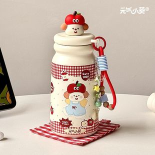 苹果小狗咖啡保温杯女生高颜值2025新款杯子316不锈钢水杯吸管ins
