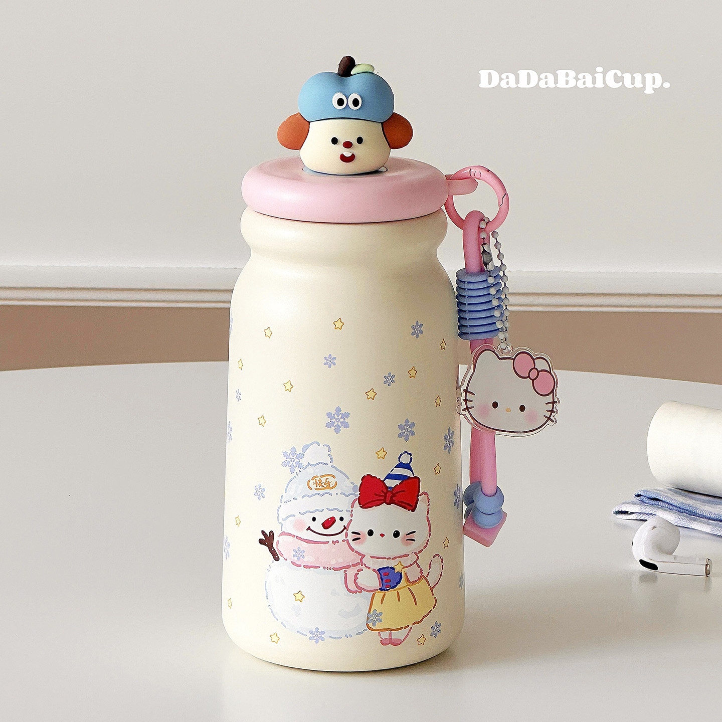 保温杯女生2025新款高颜值可爱学生杯子吸管雪人kt猫水杯