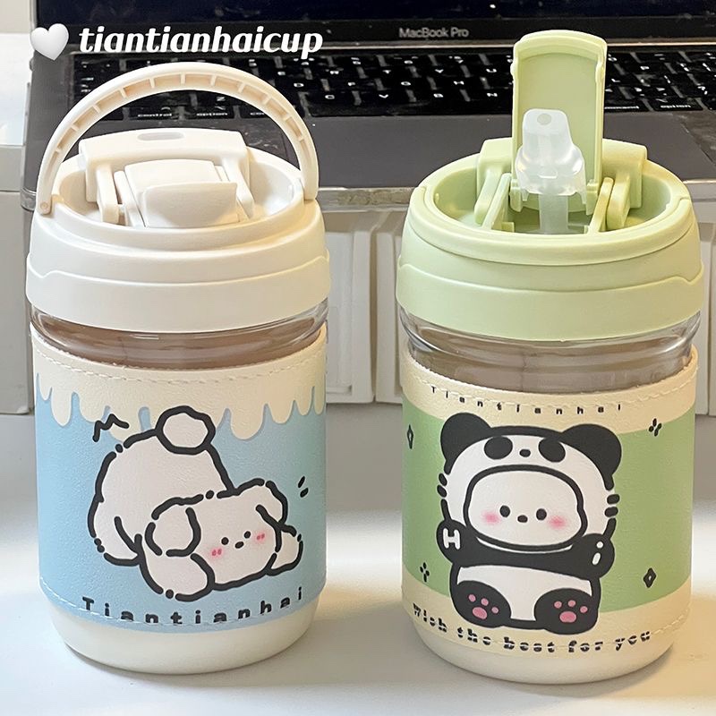 吸管塑料水杯耐高温双饮可爱防摔