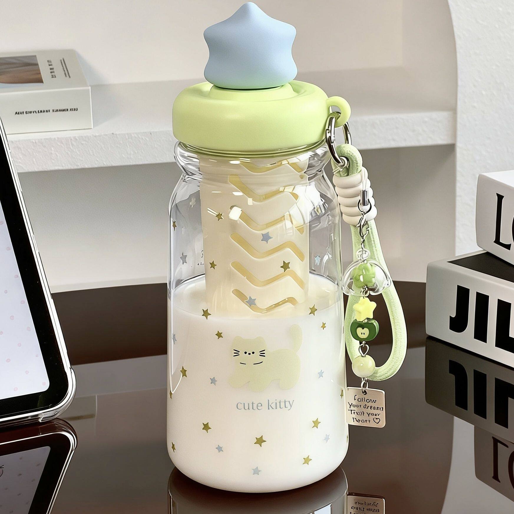 星星猫塑料杯子女生高颜值便携吸管水杯2026新款学生上学专用夏日