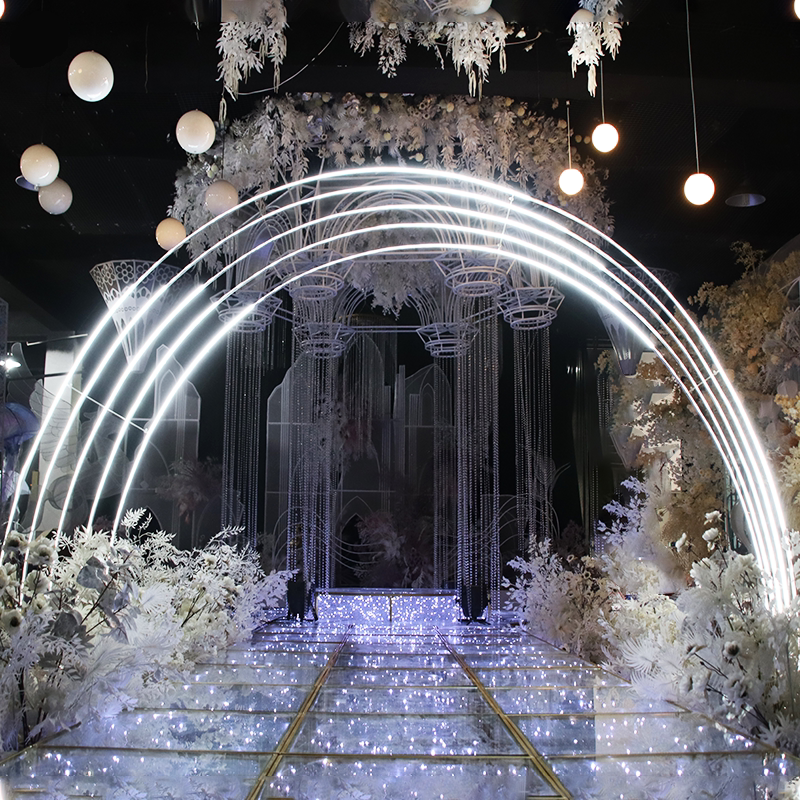 新款婚庆婚庆道具铁艺流水灯拱门婚礼堂跑马流水灯架子星空婚礼布
