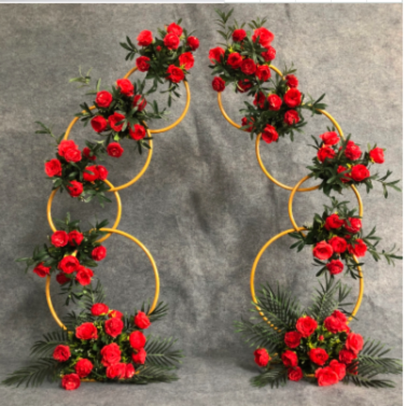新款婚庆道具拱门铁艺圆环花架 开业店庆活动路引装饰花艺摆件