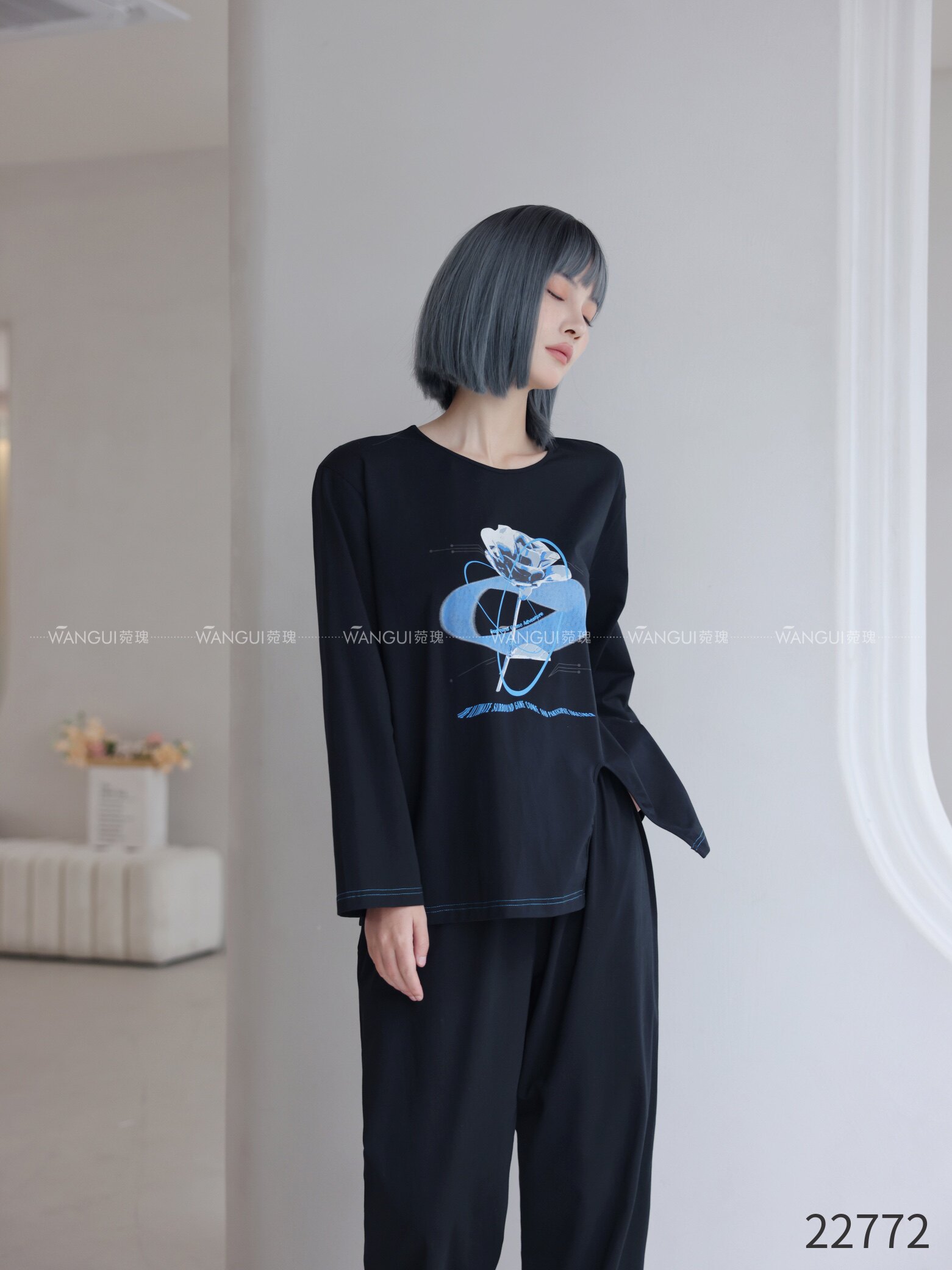女士睡衣韩版圆领长袖纯棉春秋个睡衣/家居服套装