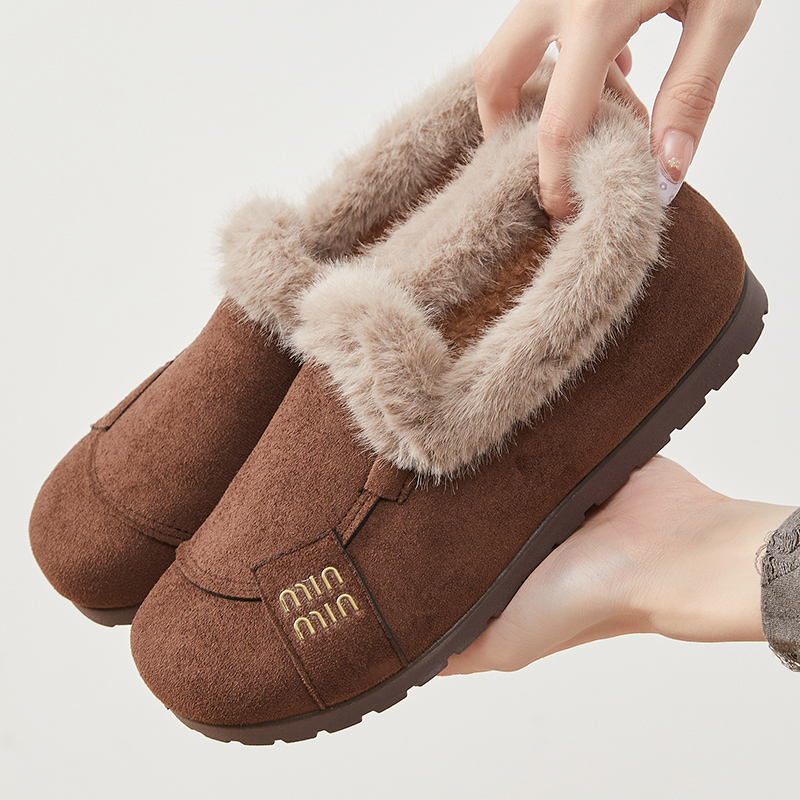 冬季新款老北京棉鞋女加绒一脚蹬豆豆鞋加厚防滑中老年保暖妈妈鞋