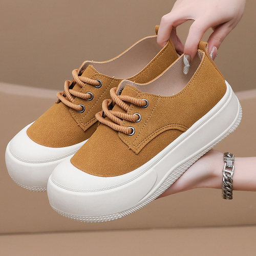 2025春夏新款厚底帆布鞋女轻便防滑百搭松糕鞋舒适软底时尚休闲鞋