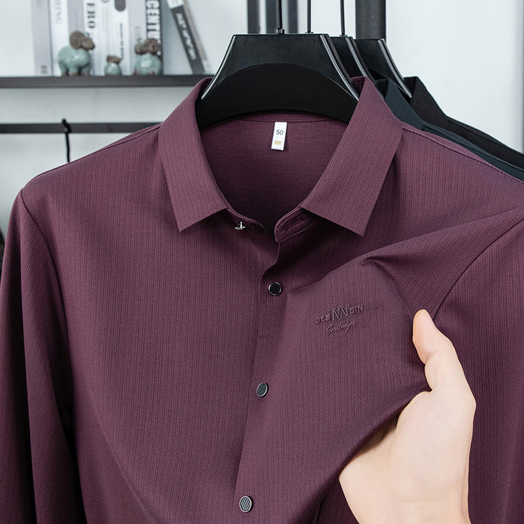 2025秋季新款中年男士长袖衬衫商务休闲中年爸爸衬衣舒适潮流上衣