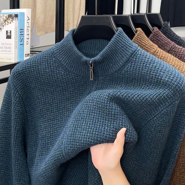 100%羊毛开衫高端针织外套男秋冬季新款中年爸爸加厚保暖羊毛衫潮