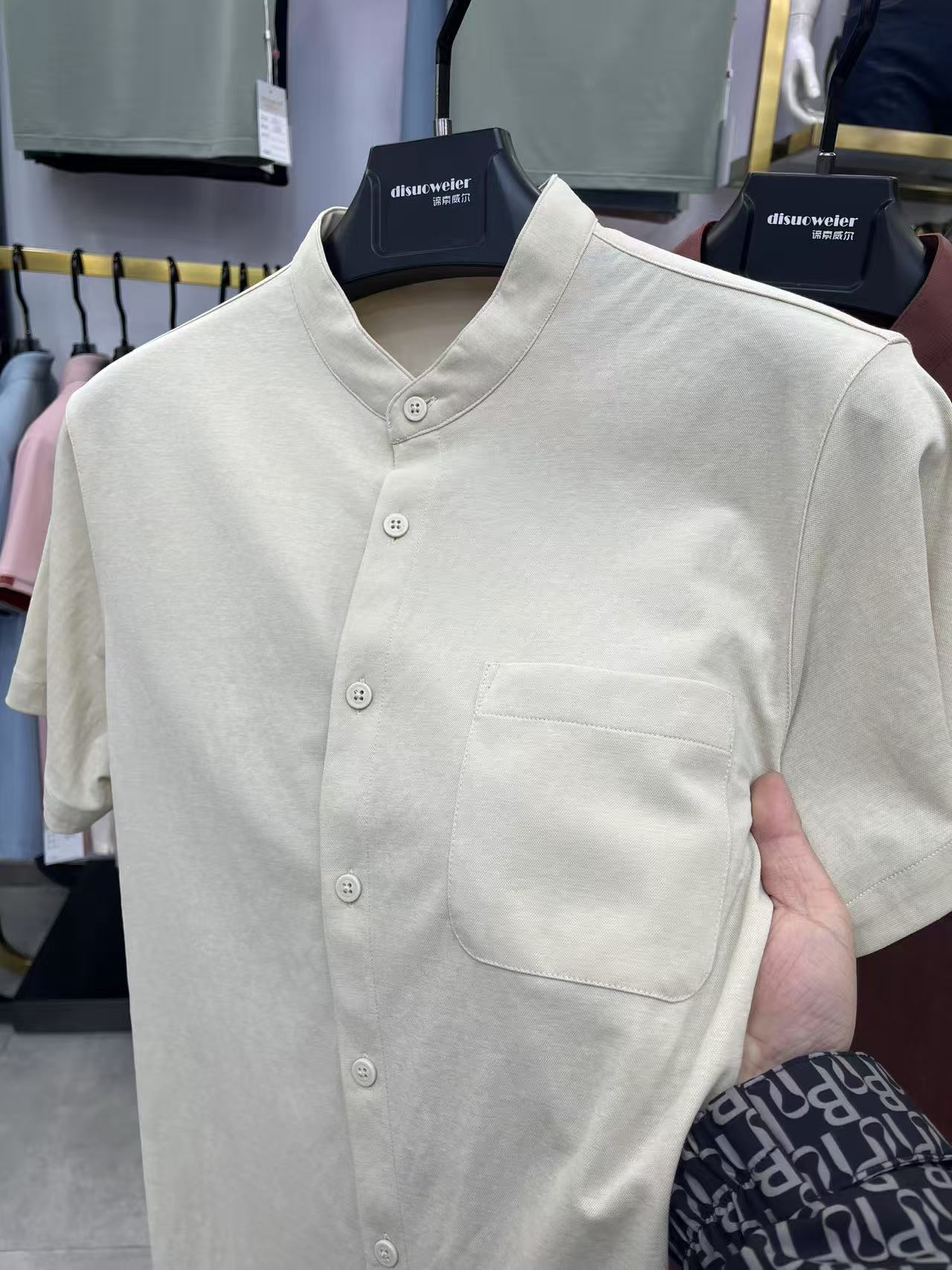 25年夏季新款高端棉麻纯色短袖衬衫中年男士休闲口袋舒适透气衬衣