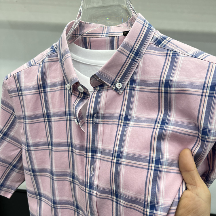 25年夏季新款中青年男士短袖大格子衬衫纯棉衬衣时尚休闲百搭寸衫