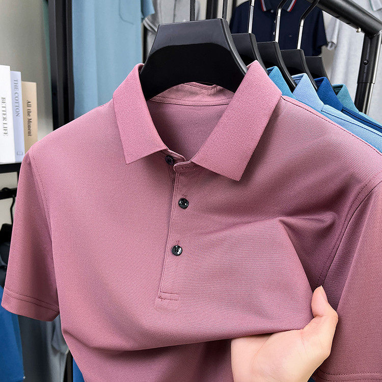 夏季冰丝速干短袖t恤男高端翻领桑蚕丝华夫格休闲中年爸爸POLO衫