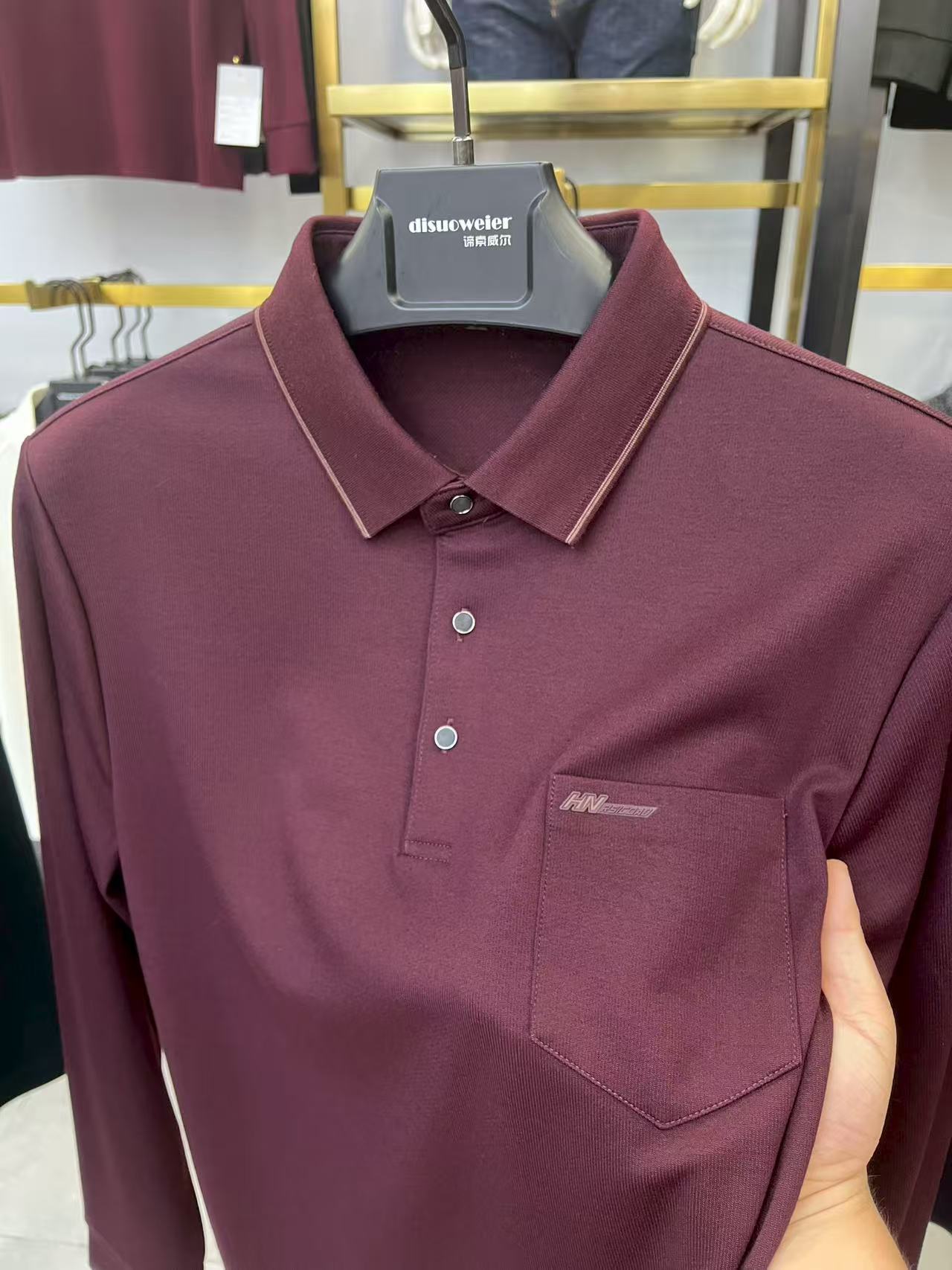 春秋季中老年男士有口袋宽松长袖T恤爸爸装薄款翻领男士polo衫潮