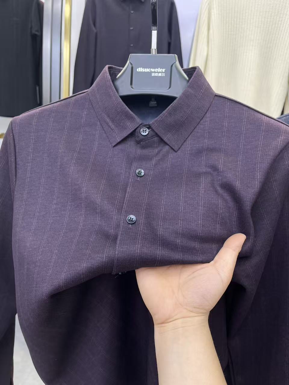 冬季加绒加厚高档衬衫男中年长袖竖条纹免烫衬宽松保暖休闲爸爸装