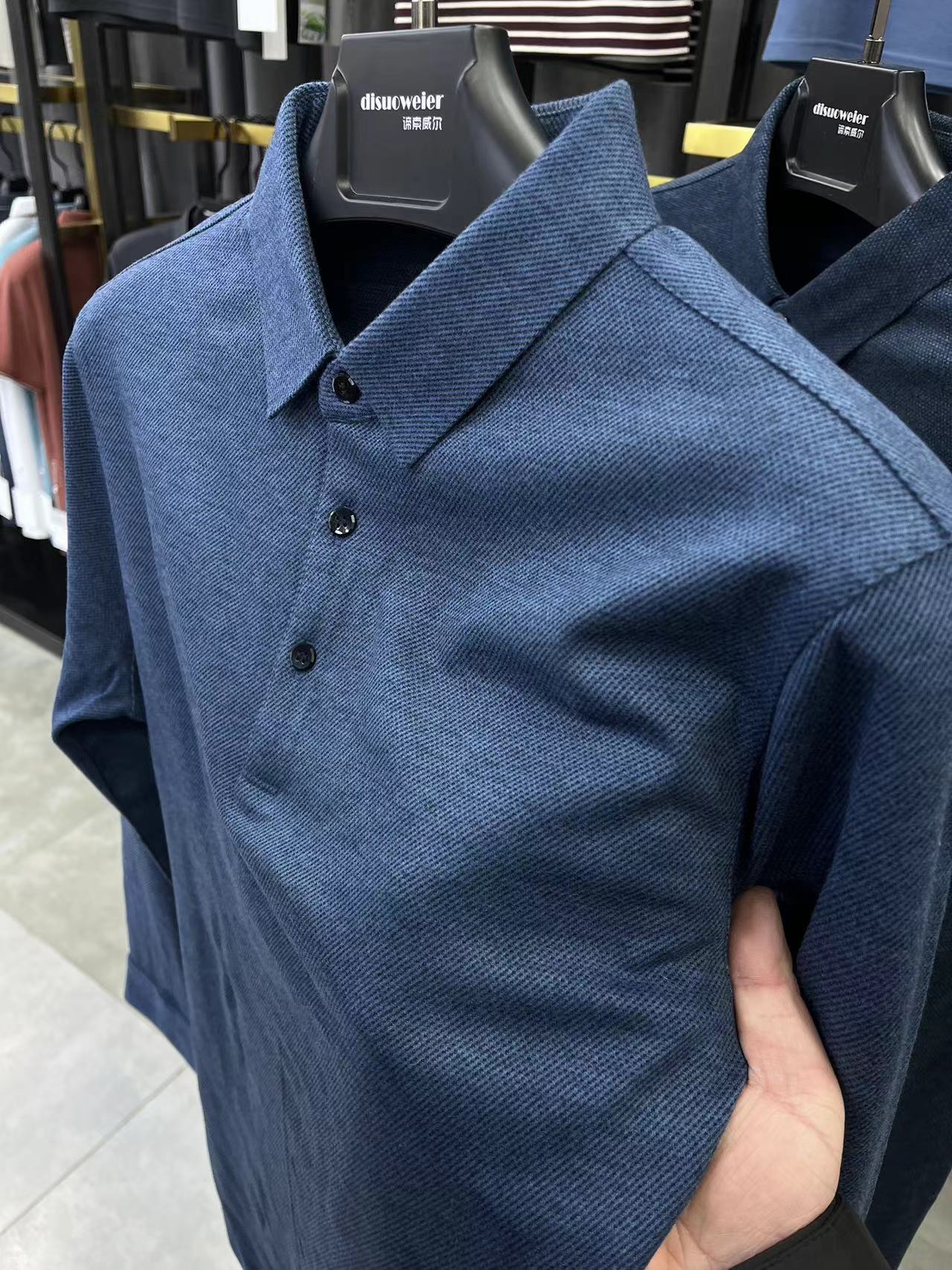 高端羊毛POLO衫男士翻领春秋季中年打底衫纯色针织衫爸爸装体恤衫