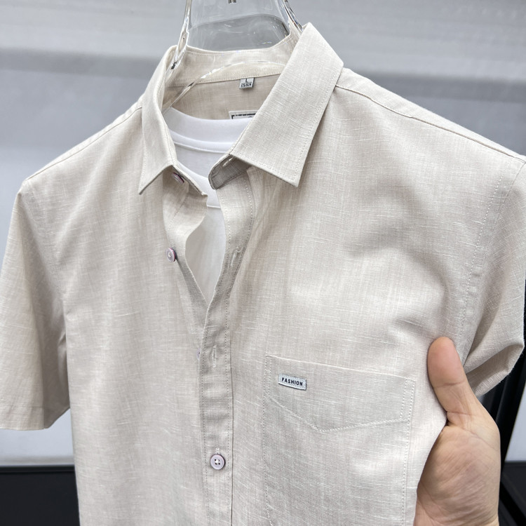 商场同款衬衫休闲有口袋中年男士衬衣棉商务绅士夏季衬衫半袖宽松