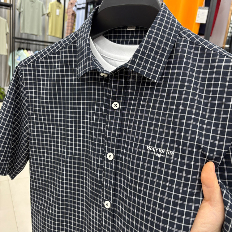 2025夏季新款中青年男士刺绣小格子短袖衬衫上班百搭清新半袖衬衣
