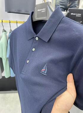 纯棉刺绣小帆船polo衫男夏季新款翻领男士开叉短袖t恤半袖上衣潮t