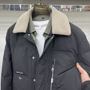 2025冬季新款白鸭绒羽绒服男士可脱卸羊羔毛领帅气百搭加厚外套