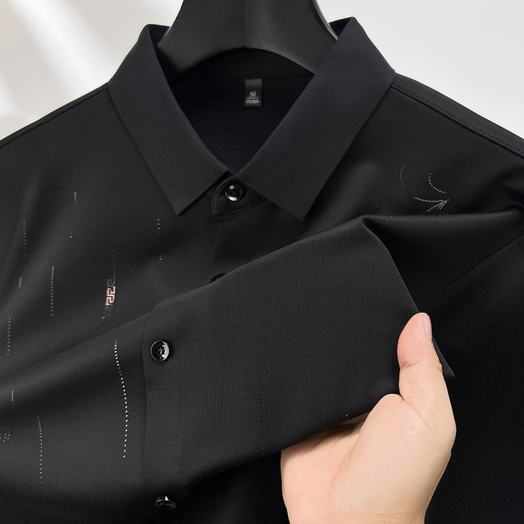 高端商务含羊绒长袖衬衫男2025年春秋中青年男士潮流帅气休闲衬衣