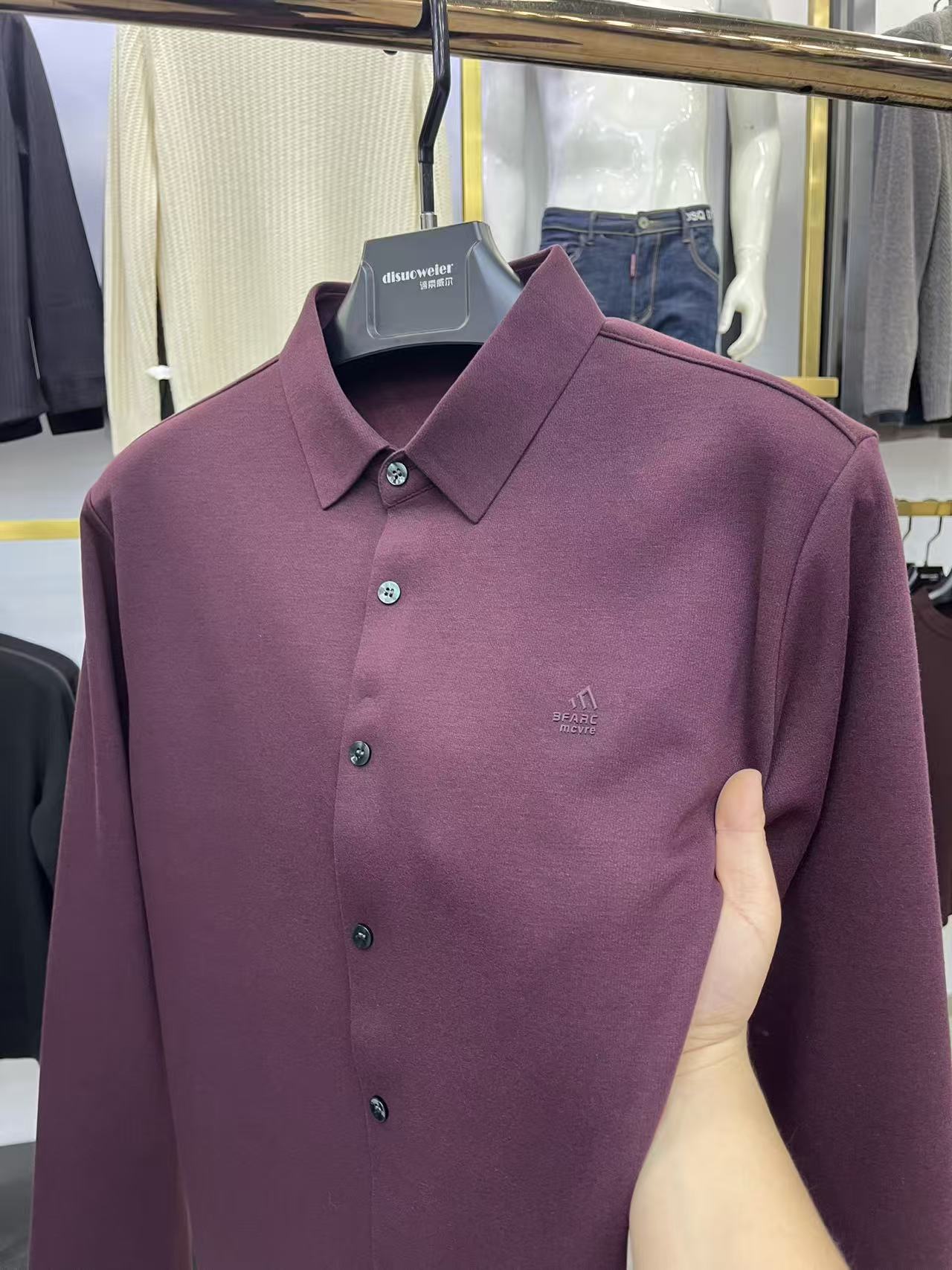 高档冬季磨毛保暖长袖衬衫男加绒加厚免烫衬衣宽松衣服中年爸爸装