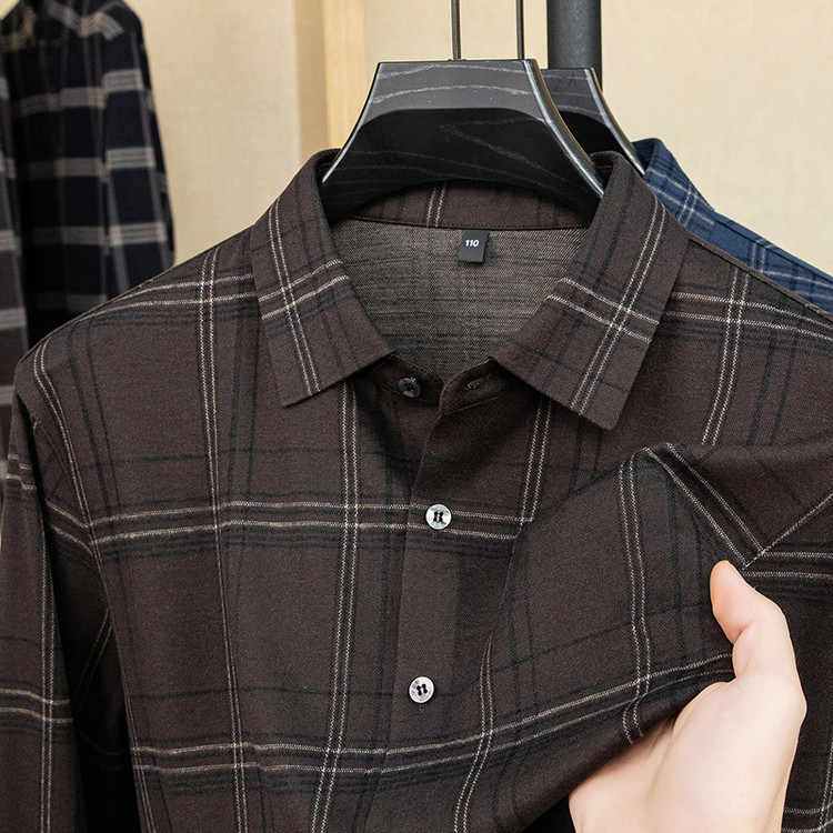 2025新款加厚磨毛羊毛衬衫长袖男高档中年爸爸装秋冬季保暖衬衣潮