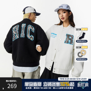 棒球夹克女 潮牌宽松情侣黑色美式 RIC民族风棒球服外套男秋季 新款