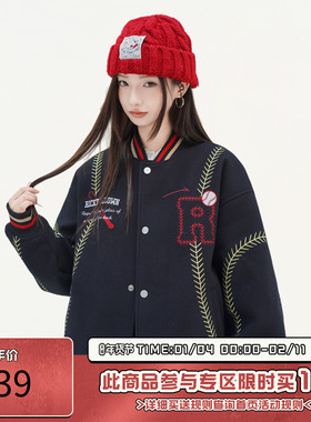 RIC 运动棒球夹棉棒球服夹克男秋冬季宽松棉服潮牌情侣装厚外套女