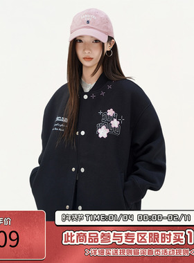 RIC 樱花贴布绣花棒球服夹克男生秋季宽松设计感潮牌情侣装外套女